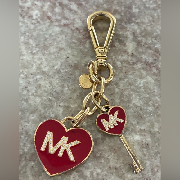 Michael Kors Goldtone & Red Enamel Rhinestone Logo Keychain Bag Charm - Picture 1 of 7